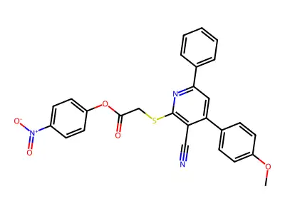 4-Nitrophenyl 2-((3-cyano-4-(4-methoxyphenyl)-6-phenylpyridin-2-yl)thio)acetate structure