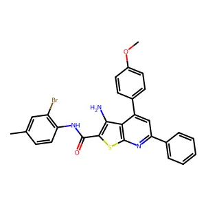 3-amino-N-(2-bromo-4-methylphenyl)-4-(4-methoxyphenyl)-6-phenylthieno[2,3-b]pyridine-2-carboxamide structure