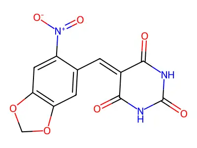 5-((6-nitrobenzo[d][1,3]dioxol-5-yl)methylene)pyrimidine-2,4,6(1H,3H,5H)-trione structure