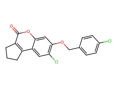 8-chloro-7-[(4-chlorobenzyl)oxy]-2,3-dihydrocyclopenta[c]chromen-4(1H)-one structure