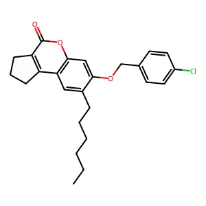 7-[(4-chlorobenzyl)oxy]-8-hexyl-2,3-dihydrocyclopenta[c]chromen-4(1H)-one structure