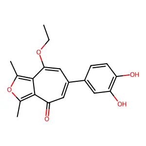 6-(3,4-dihydroxyphenyl)-8-ethoxy-1,3-dimethyl-4H-cyclohepta[c]furan-4-one structure