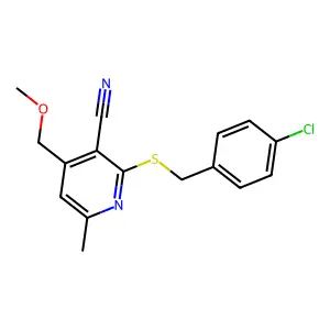 2-((4-chlorobenzyl)thio)-4-(methoxymethyl)-6-methylnicotinonitrile structure