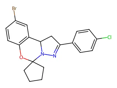 2-bromo-9-(4-chlorophenyl)spiro[10aH-benzo[e]2-pyrazolino[1,5-c]1,3-oxazine-6, 1'-cyclopentane] structure