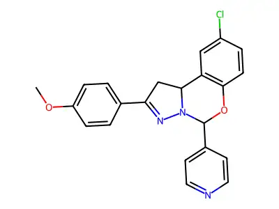 9-chloro-2-(4-methoxyphenyl)-5-(pyridin-4-yl)-5,10b-dihydro-1H-benzo[e]pyrazolo[1,5-c][1,3]oxazine structure