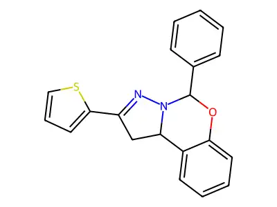 4-Phenyl-2-thiophen-2-yl-1,9b-dihydro-5-oxa-3,3a-diaza-cyclopenta[a]naphthalene structure