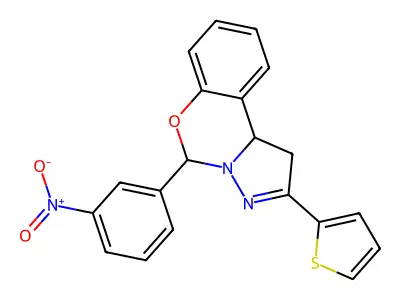 5-{3-Nitrophenyl}-2-thien-2-yl-1,10b-dihydropyrazolo[1,5-c][1,3]benzoxazine structure
