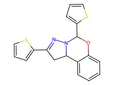 2,5-dithiophen-2-yl-5,10b-dihydro-1H-pyrazolo[1,5-c][1,3]benzoxazine structure