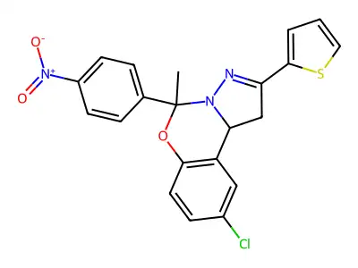 9-CL-5-ME-5(4-Nitro-PH)2(2-thienyl)-1,10B-dihydropyrazolo(1,5-C)(1,3)benzoxazine structure