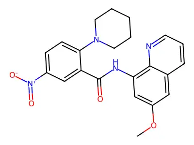 N-(6-methoxyquinolin-8-yl)-5-nitro-2-(piperidin-1-yl)benzamide structure