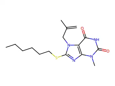 8-Hexylsulfanyl-3-methyl-7-(2-methyl-allyl)-3,7-dihydro-purine-2,6-dione structure