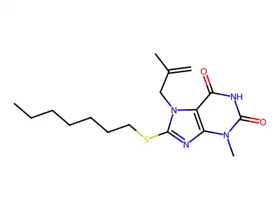 8-Heptylsulfanyl-3-methyl-7-(2-methyl-allyl)-3,7-dihydro-purine-2,6-dione structure