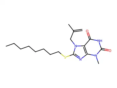 3-Methyl-7-(2-methyl-allyl)-8-octylsulfanyl-3,7-dihydro-purine-2,6-dione structure