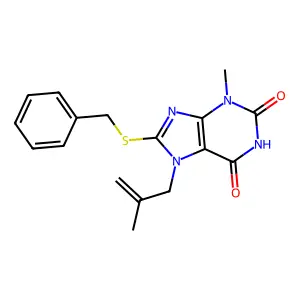8-Benzylsulfanyl-3-methyl-7-(2-methyl-allyl)-3,7-dihydro-purine-2,6-dione structure