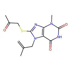 3-Methyl-7-(2-methylprop-2-enyl)-8-(2-oxopropylsulfanyl)purine-2,6-dione structure