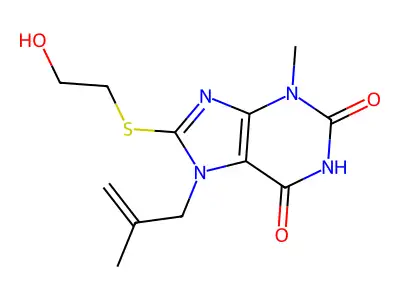 8-((2-hydroxyethyl)thio)-3-methyl-7-(2-methylallyl)-1H-purine-2,6(3H,7H)-dione structure