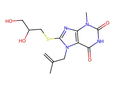 8-((2,3-dihydroxypropyl)thio)-3-methyl-7-(2-methylallyl)-1H-purine-2,6(3H,7H)-dione structure