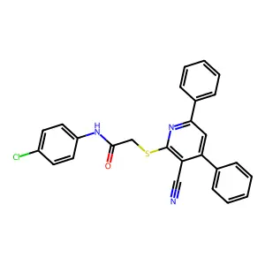 N-(4-Chlorophenyl)-2-((3-cyano-4,6-diphenylpyridin-2-yl)thio)acetamide structure