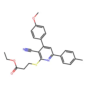 Ethyl 3-((3-cyano-4-(4-methoxyphenyl)-6-(p-tolyl)pyridin-2-yl)thio)propanoate structure