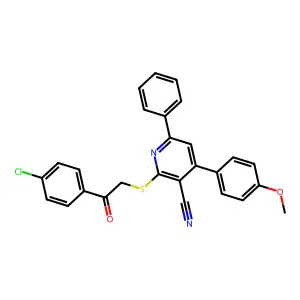 2-((2-(4-Chlorophenyl)-2-oxoethyl)thio)-4-(4-methoxyphenyl)-6-phenylnicotinonitrile structure