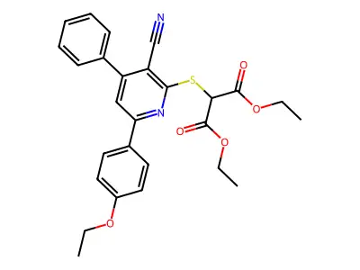 Diethyl 2-((3-cyano-6-(4-ethoxyphenyl)-4-phenylpyridin-2-yl)thio)malonate structure