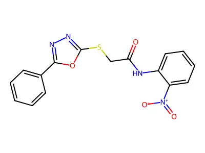 N-(2-Nitrophenyl)-2-((5-phenyl-1,3,4-oxadiazol-2-yl)thio)acetamide structure