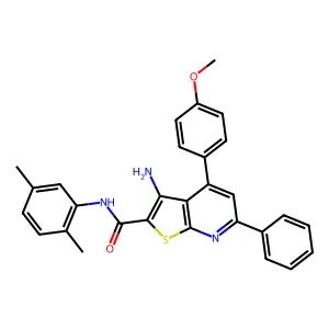3-amino-N-(2,5-dimethylphenyl)-4-(4-methoxyphenyl)-6-phenylthieno[2,3-b]pyridine-2-carboxamide structure