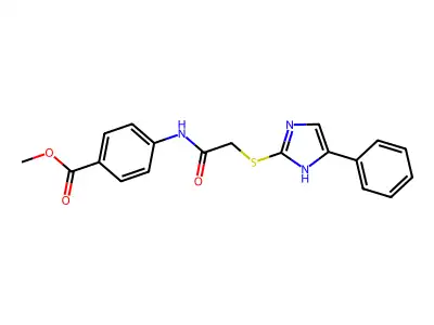 Methyl 4-(2-((4-phenyl-1H-imidazol-2-yl)thio)acetamido)benzoate structure