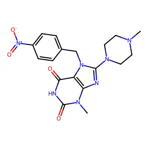 3-methyl-8-(4-methylpiperazin-1-yl)-7-(4-nitrobenzyl)-1H-purine-2,6(3H,7H)-dione structure