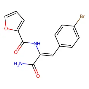 N-[(E)-3-amino-1-(4-bromophenyl)-3-oxoprop-1-en-2-yl]furan-2-carboxamide structure