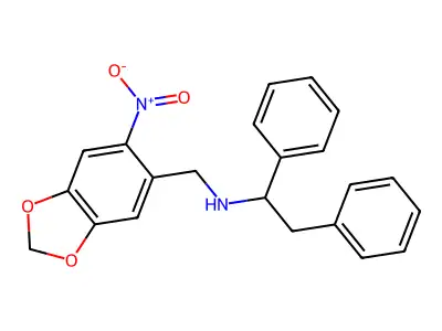 N-[(6-nitro-1,3-benzodioxol-5-yl)methyl]-1,2-diphenylethanamine structure