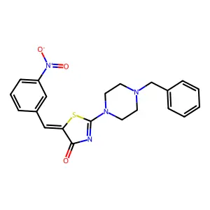(E)-2-(4-benzylpiperazin-1-yl)-5-(3-nitrobenzylidene)thiazol-4(5H)-one structure