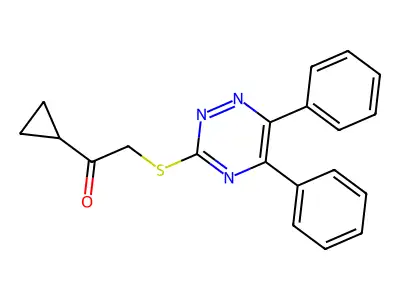 1-Cyclopropyl-2-((5,6-diphenyl-1,2,4-triazin-3-YL)thio)ethanone structure