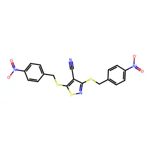 3,5-Bis[[(4-nitrophenyl)methyl]thio]-4-isothiazolecarbonitrile structure