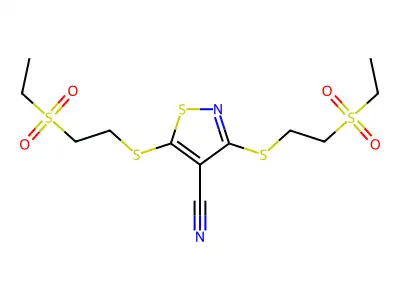 3,5-Bis(2-ethylsulfonylethylsulfanyl)-1,2-thiazole-4-carbonitrile structure