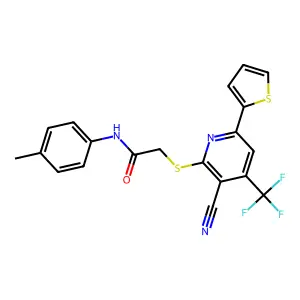 2-((3-Cyano-6-(2-thienyl)-4-(tri-F-ME)-2-pyridinyl)thio)-N-(4-ME-PH)acetamide structure