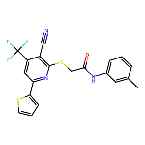 2-((3-Cyano-6-(2-thienyl)-4-(tri-F-ME)-2-pyridinyl)thio)-N-(3-ME-PH)acetamide structure