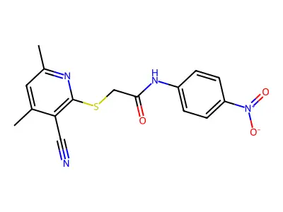 2-(3-cyano-4,6-dimethylpyridin-2-yl)sulfanyl-N-(4-nitrophenyl)acetamide structure