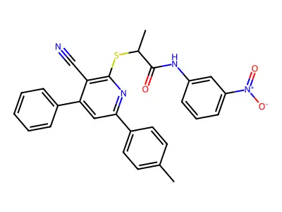 2-((3-Cyano-4-phenyl-6-(p-tolyl)pyridin-2-yl)thio)-N-(3-nitrophenyl)propanamide structure