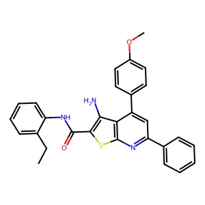 3-amino-N-(2-ethylphenyl)-4-(4-methoxyphenyl)-6-phenylthieno[2,3-b]pyridine-2-carboxamide structure