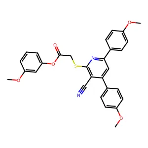 3-Methoxyphenyl 2-((3-cyano-4,6-bis(4-methoxyphenyl)pyridin-2-yl)thio)acetate structure