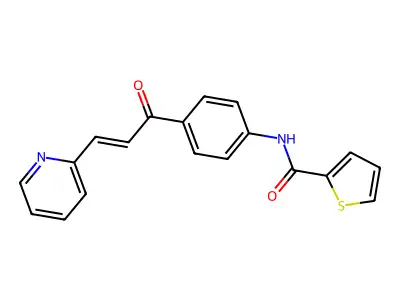 N-[4-[(E)-3-pyridin-2-ylprop-2-enoyl]phenyl]thiophene-2-carboxamide structure