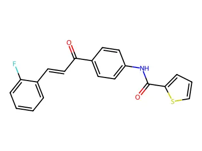 N-[4-[(E)-3-(2-fluorophenyl)prop-2-enoyl]phenyl]thiophene-2-carboxamide structure