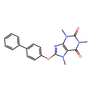 8-([1,1'-biphenyl]-4-yloxy)-1,3,7-trimethyl-3,7-dihydro-1H-purine-2,6-dione structure