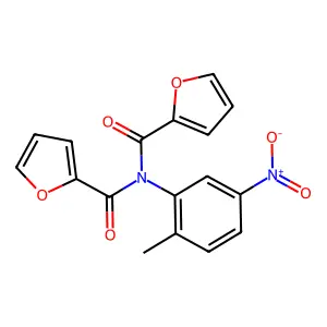 N-(furan-2-carbonyl)-N-(2-methyl-5-nitrophenyl)furan-2-carboxamide structure