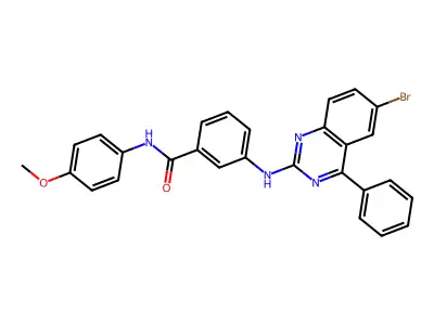 3-[(6-bromo-4-phenylquinazolin-2-yl)amino]-N-(4-methoxyphenyl)benzamide structure