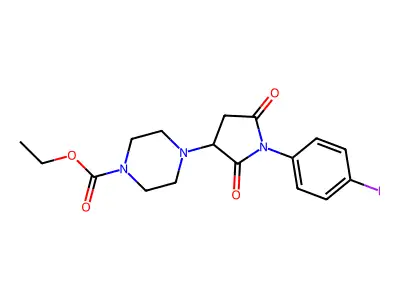 Ethyl 4-[1-(4-iodophenyl)-2,5-dioxopyrrolidin-3-yl]piperazine-1-carboxylate structure