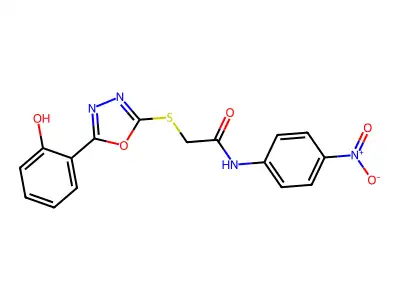 2-((5-(2-Hydroxyphenyl)-1,3,4-oxadiazol-2-yl)thio)-N-(4-nitrophenyl)acetamide structure