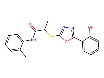 2-((5-(2-Hydroxyphenyl)-1,3,4-oxadiazol-2-yl)thio)-N-(o-tolyl)propanamide structure