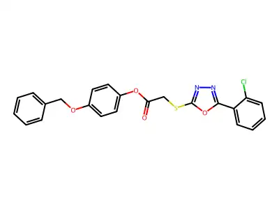 4-(Benzyloxy)phenyl 2-((5-(2-chlorophenyl)-1,3,4-oxadiazol-2-yl)thio)acetate structure